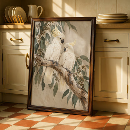 Sulphur-Crested Cockatoo Print, Australian Bird Wall Art, Eucalyptus Botanical Poster