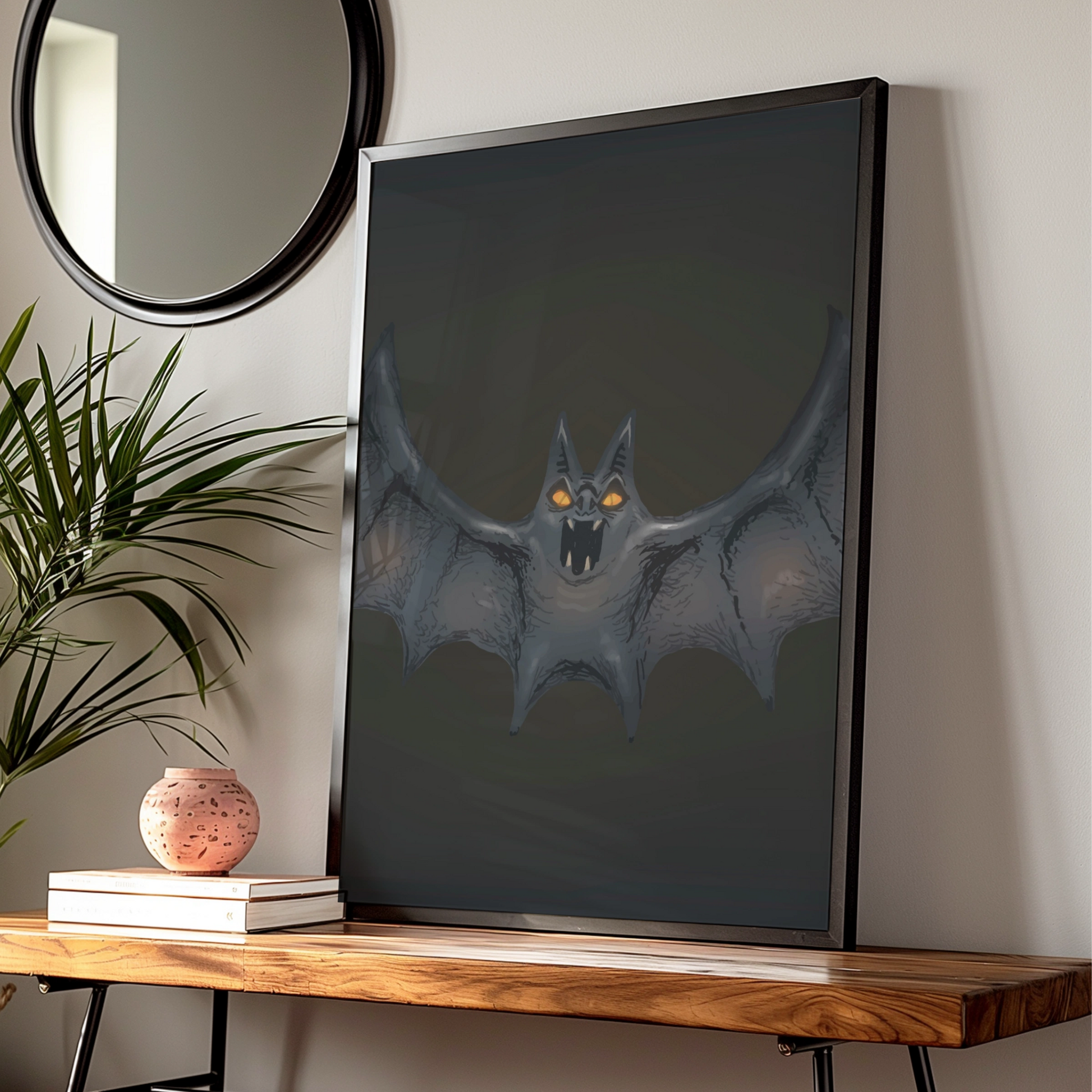 Halloween Bat Wall Art, Spooky Dark Gothic Poster, Creepy Bat Print, Horror Home Decor