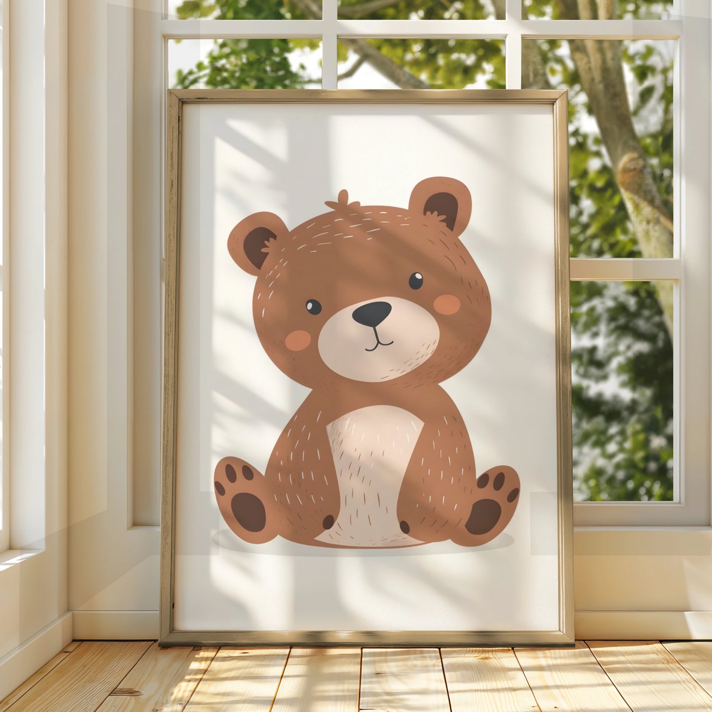 Cute Teddy Bear Nursery Wall Art, Baby Bear Poster, Kids Room Brown Bear Print
