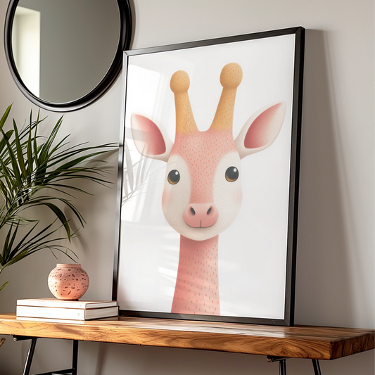 Cute Giraffe Nursery Wall Art, Pink Baby Animal Print, Kids Room Poster, Girl Nursery Decor