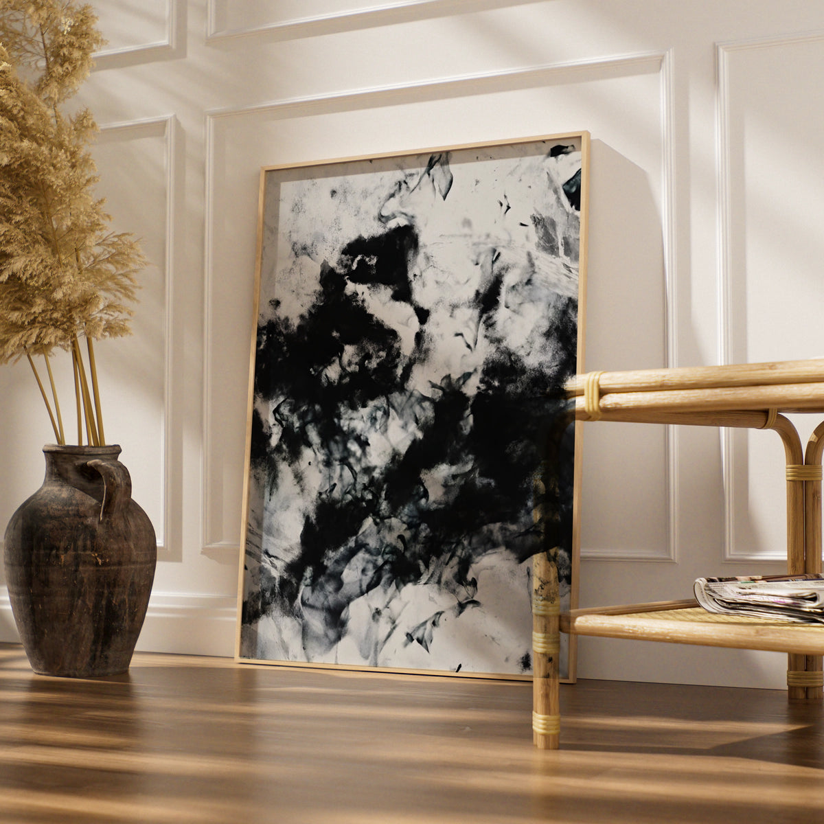Abstract Ink Wash Monochrome Wall Art, Black and White Poster, Modern Gallery Print