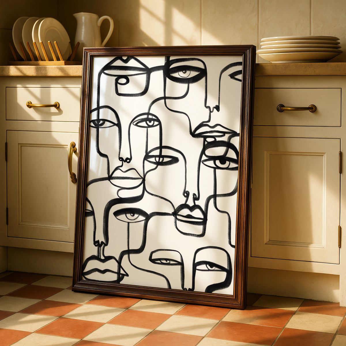 Abstract Faces Line Art, Black and White Poster, Monochrome Wall Art, Modern Minimalist Print