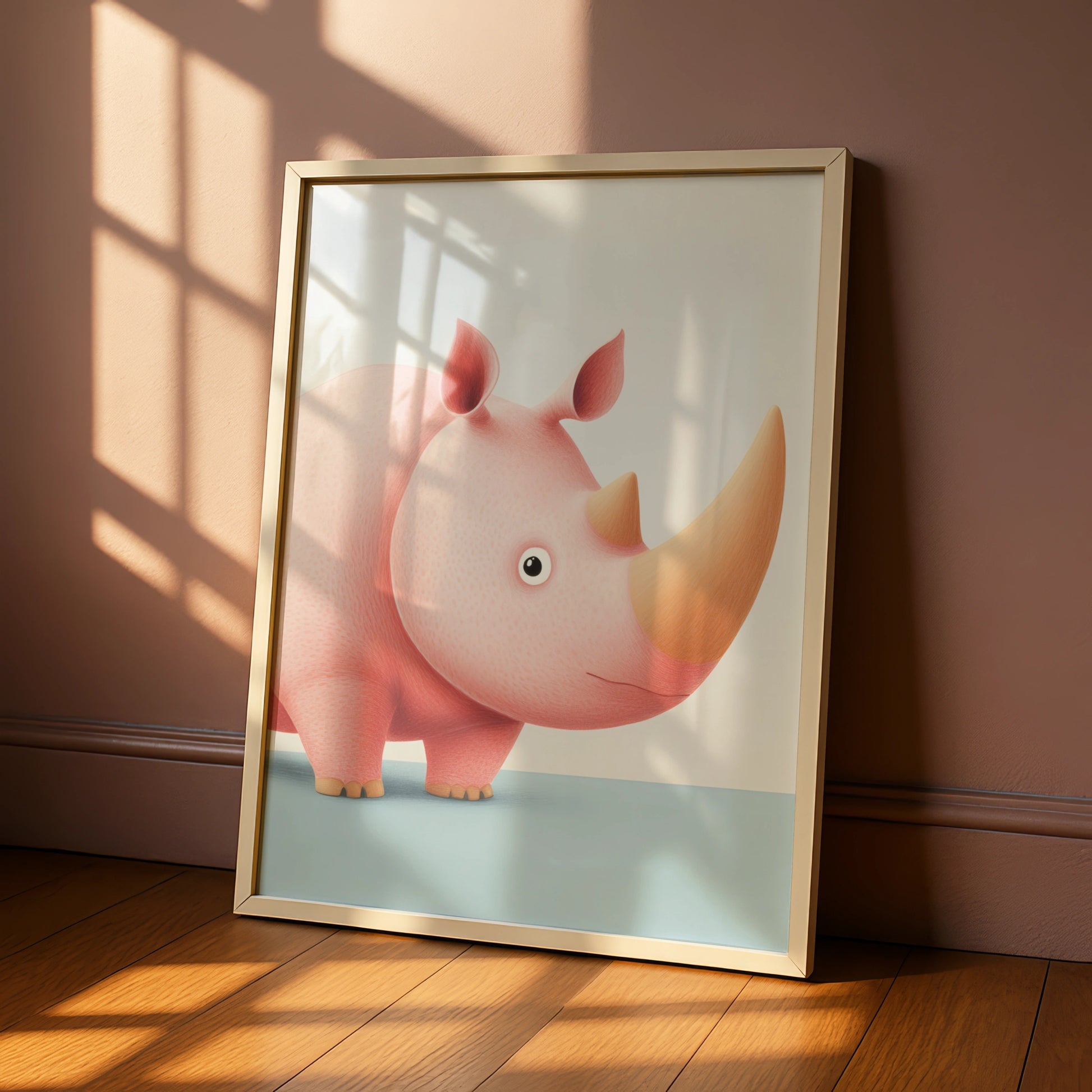 Cute Rhino Nursery Wall Art, Pink Rhinoceros Baby Print, Safari Animal Poster for Kids Room