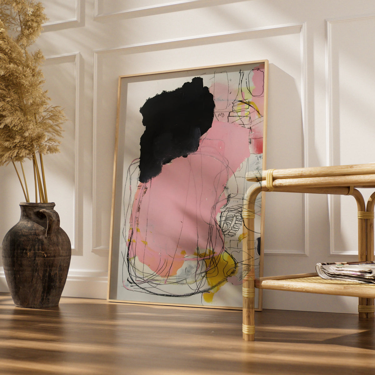 Pink Black Abstract Wall Art, Modern Expressive Poster, Contemporary Gallery Print