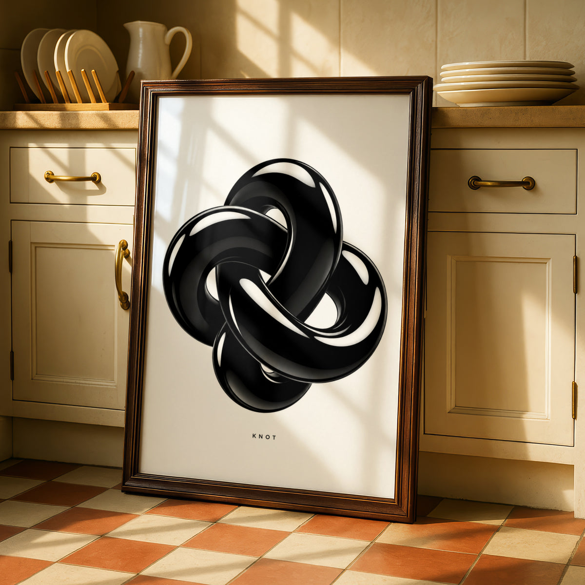 3D Knot Abstract Black White Poster, Monochrome Wall Art, Minimalist Modern Print