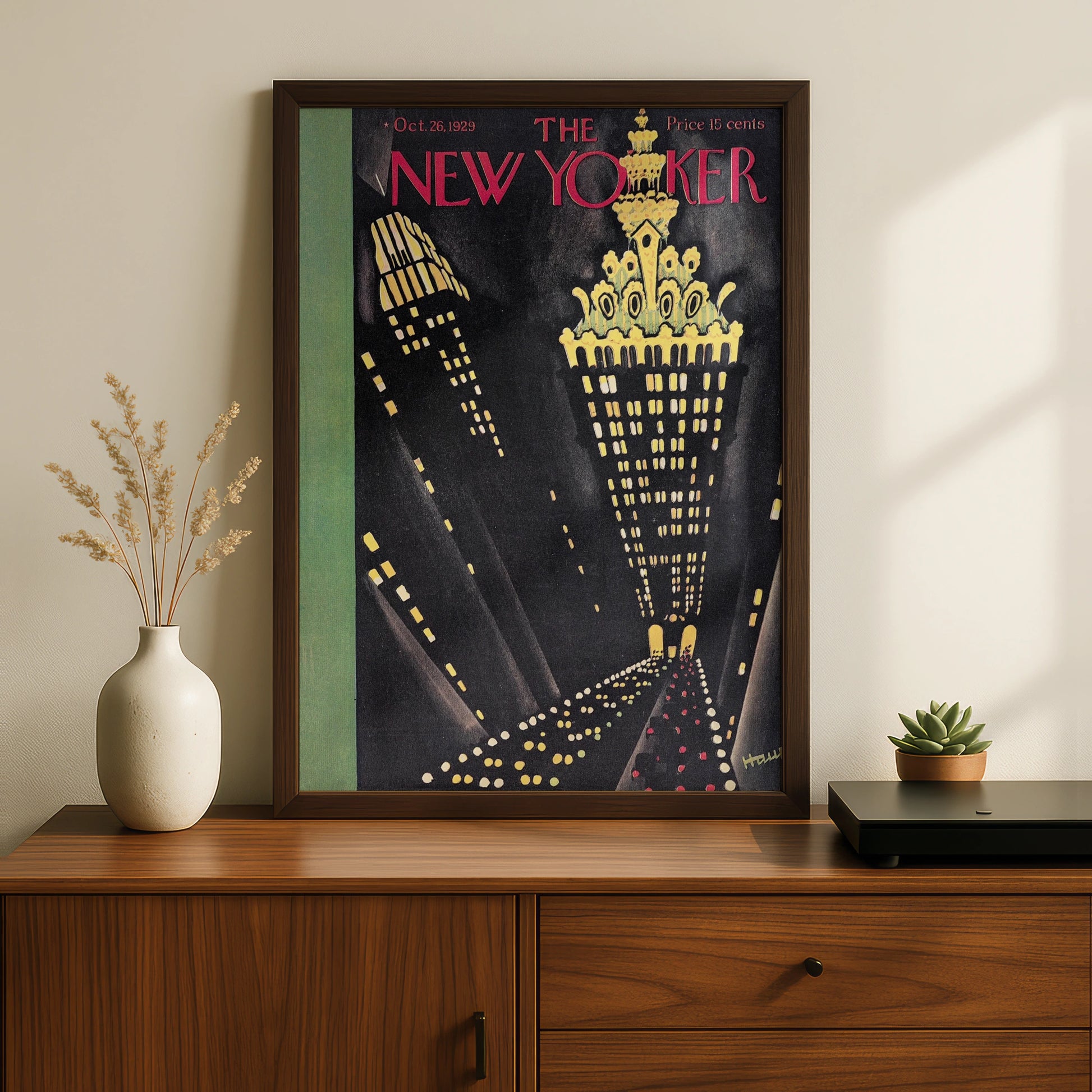 The New Yorker October 1929 Cover Poster, Art Deco NYC Skyline Night Wall Art Print