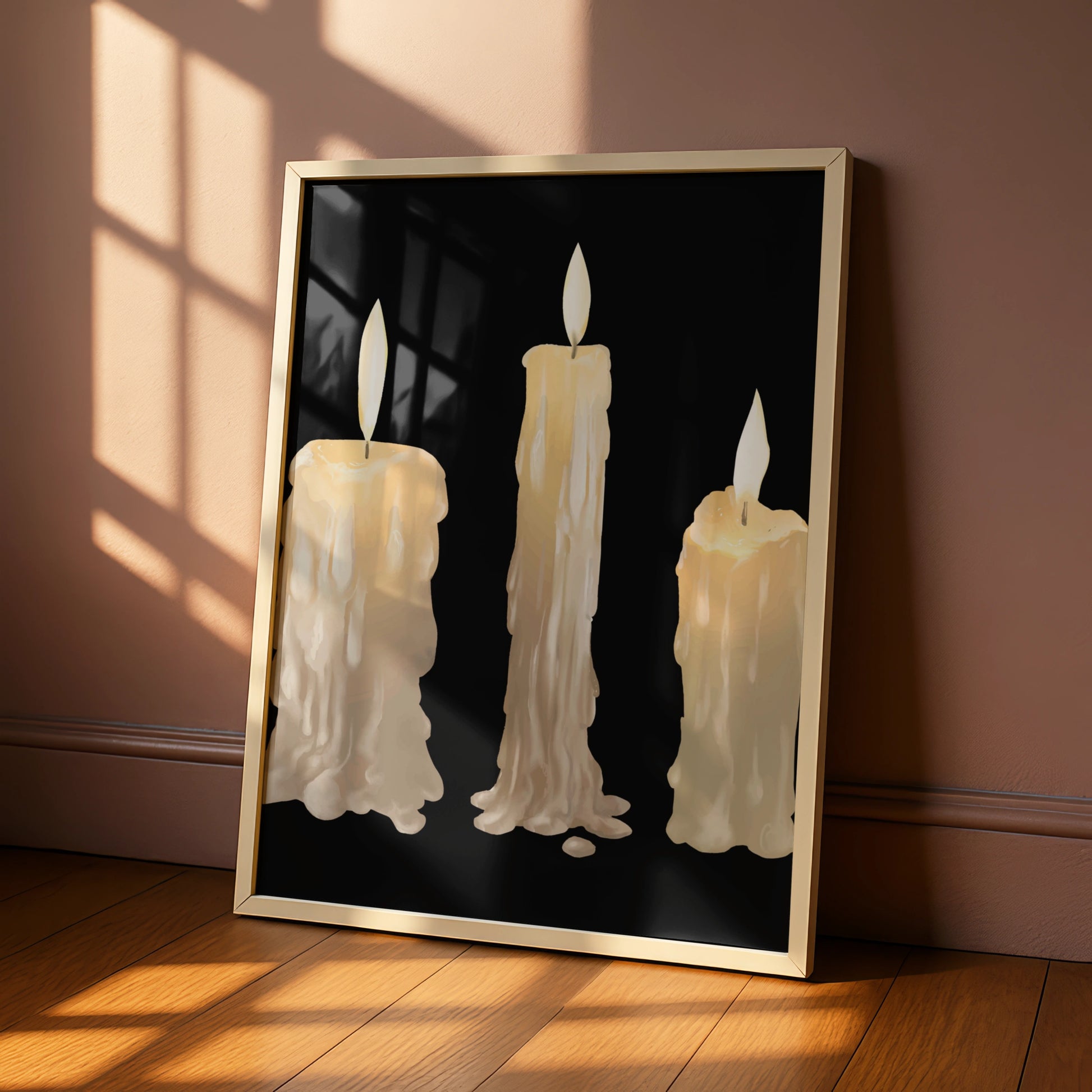 Halloween Candle Art Print, Dripping Wax Candles Poster, Dark Gothic Wall Art, Spooky Decor