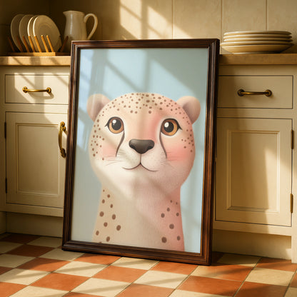 Cute Cheetah Nursery Wall Art, Baby Animal Print, Safari Kids Room Poster, Blue