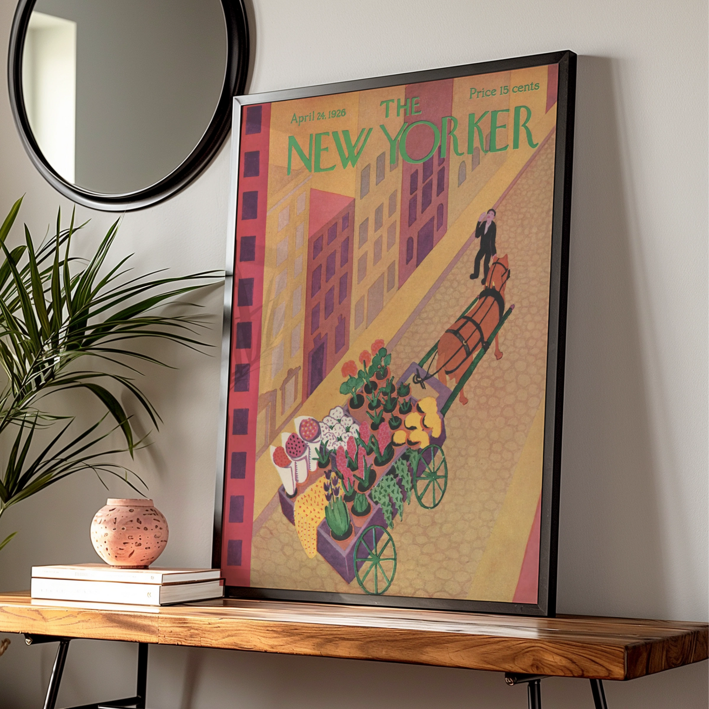 New Yorker 1926 Cover Poster, Vintage Flower Cart Art, Art Deco New York Wall Print
