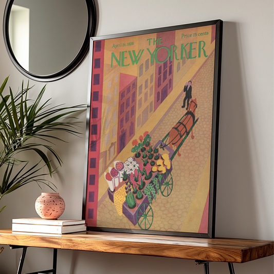 New Yorker 1926 Cover Poster, Vintage Flower Cart Art, Art Deco New York Wall Print