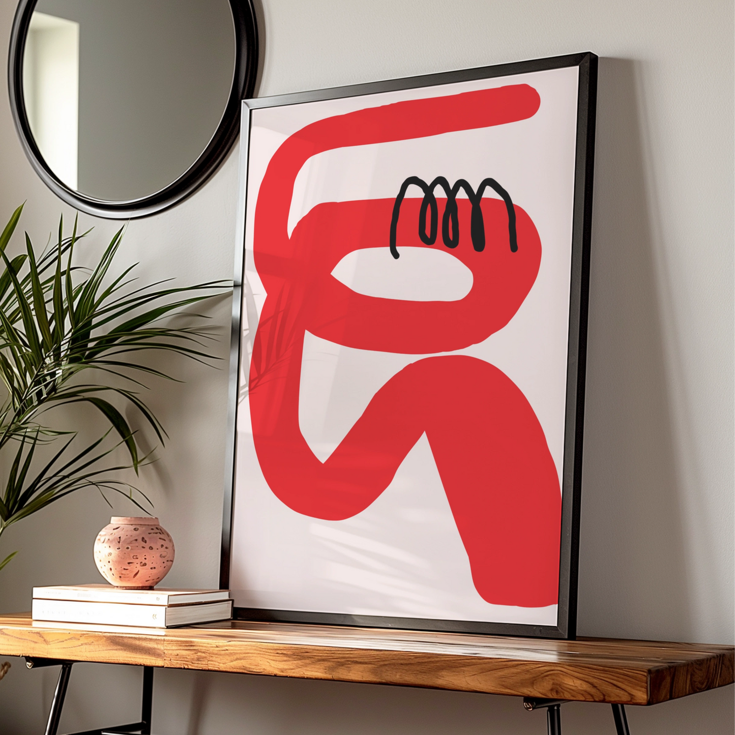 Bold Red Abstract Figure Poster, Modern Maximalist Wall Art, Eclectic Art Print