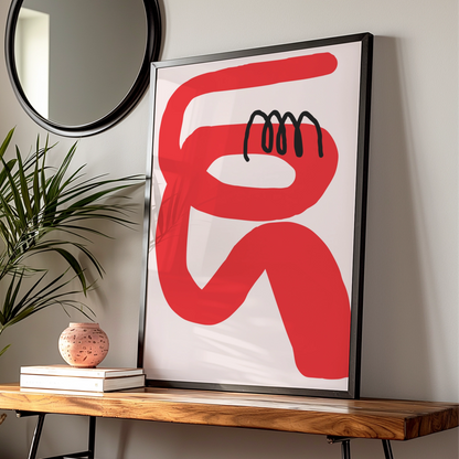 Bold Red Abstract Figure Poster, Modern Maximalist Wall Art, Eclectic Art Print