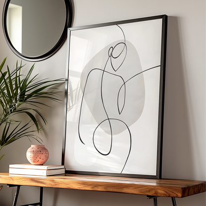 Abstract Line Art Figure Print, Monochrome Wall Art, Minimalist Black White Poster, Modern Neutral — Digital Download