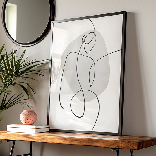 Abstract Line Art Figure Print, Monochrome Wall Art, Minimalist Black White Poster, Modern Neutral