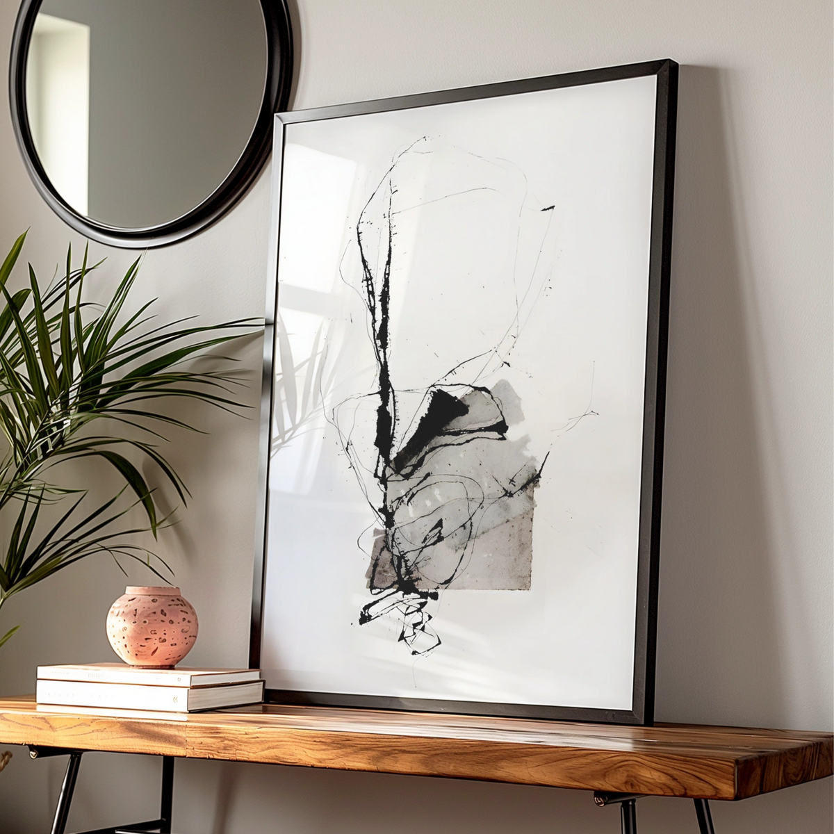 Abstract Ink Figure Monochrome Wall Art, Black and White Poster, Minimalist Print