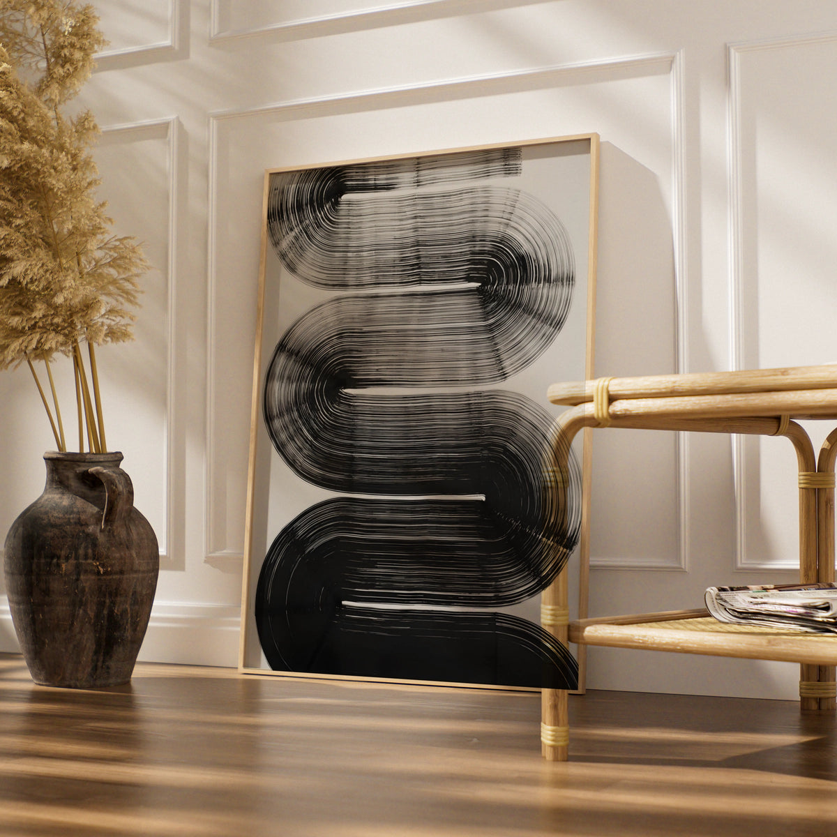 Abstract Brushstroke Wave Print, Monochrome Wall Art, Black and White Minimalist Poster