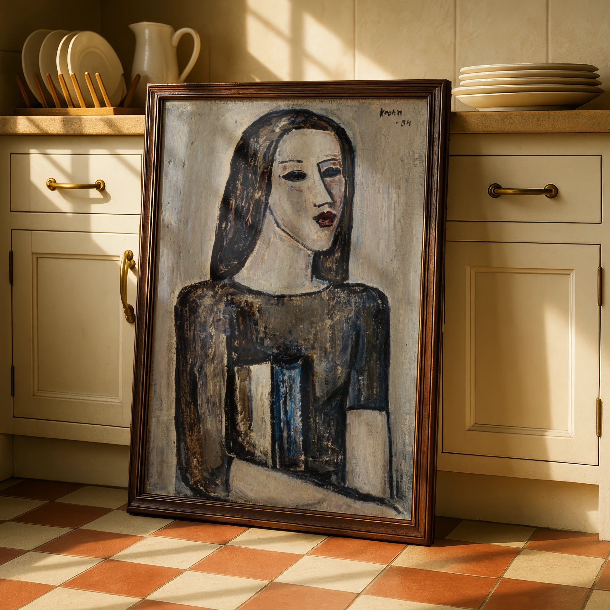 Expressionist Woman Portrait Poster, Dark Moody Figure Art Print, Vintage 1930s Style Wall Art