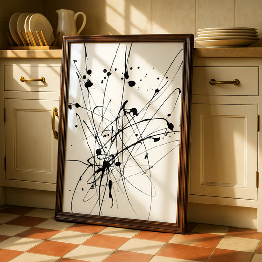 Ink Splatter Abstract Wall Art, Black and White Poster, Modern Monochrome Print