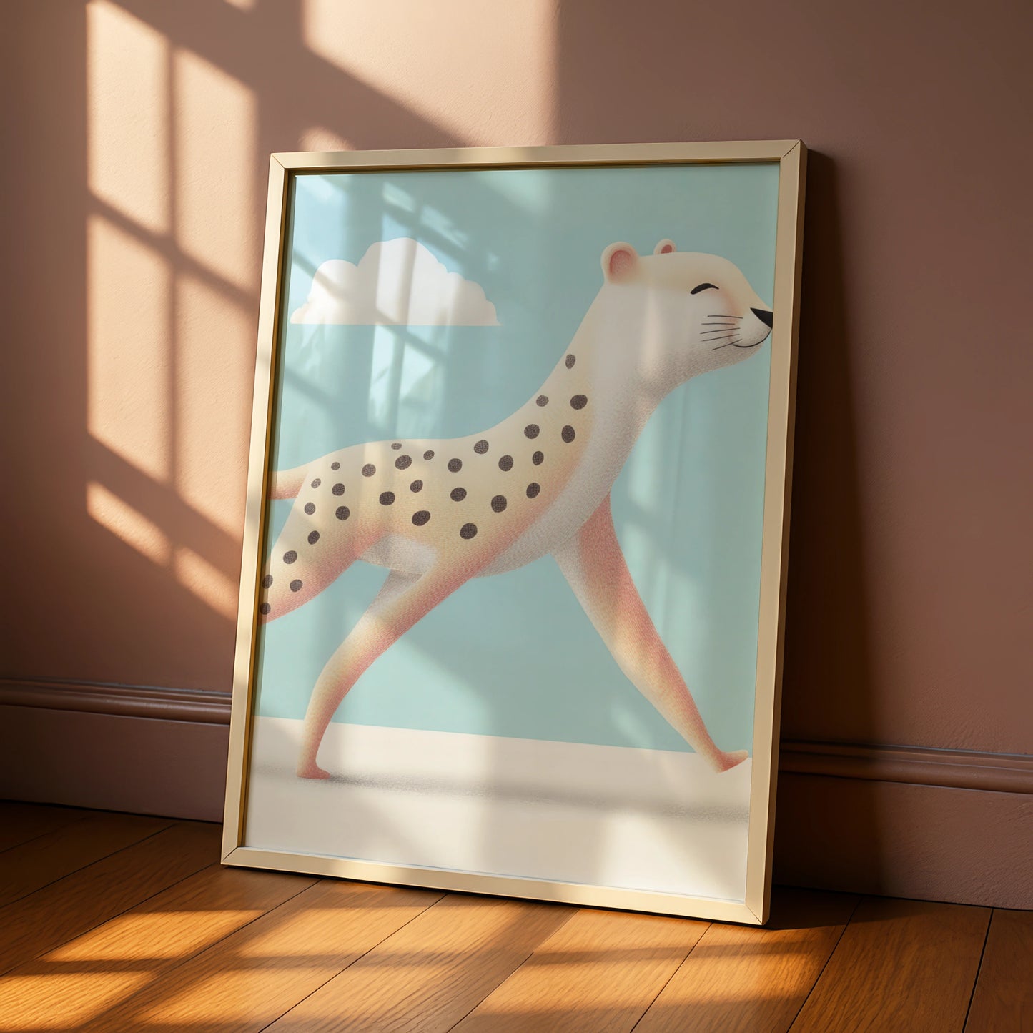 Cheetah Nursery Wall Art, Kids Animal Poster, Baby Blue Safari Print, Cute Big Cat