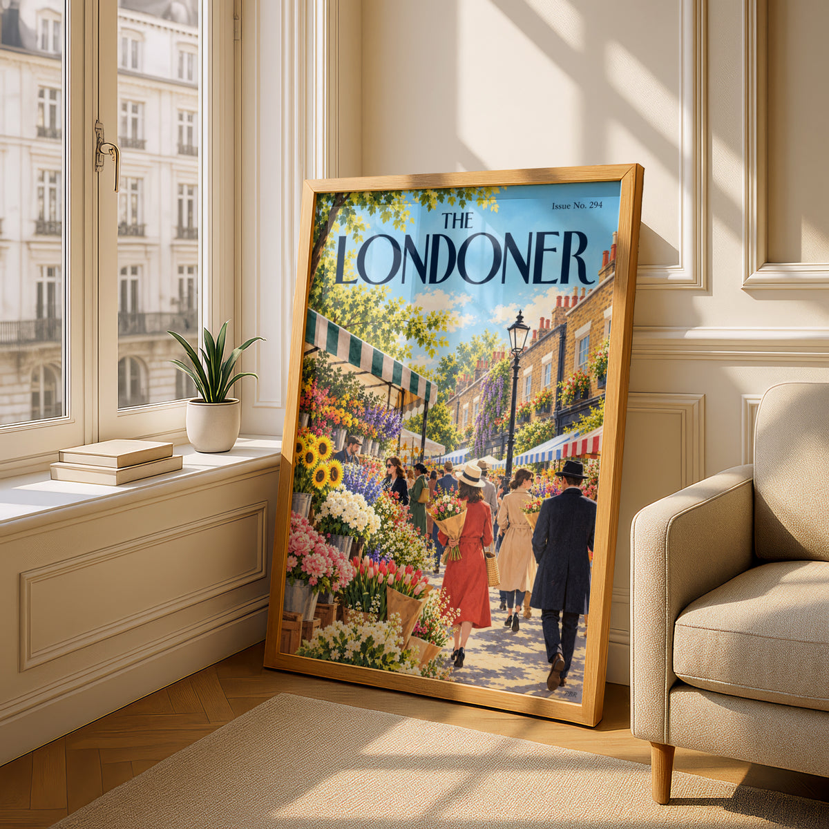 The Londoner Flower Market Poster, London Street Scene Wall Art, Spring Floral Magazine Cover Print