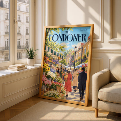 The Londoner Flower Market Poster, London Street Scene Wall Art, Spring Floral Magazine Cover Print