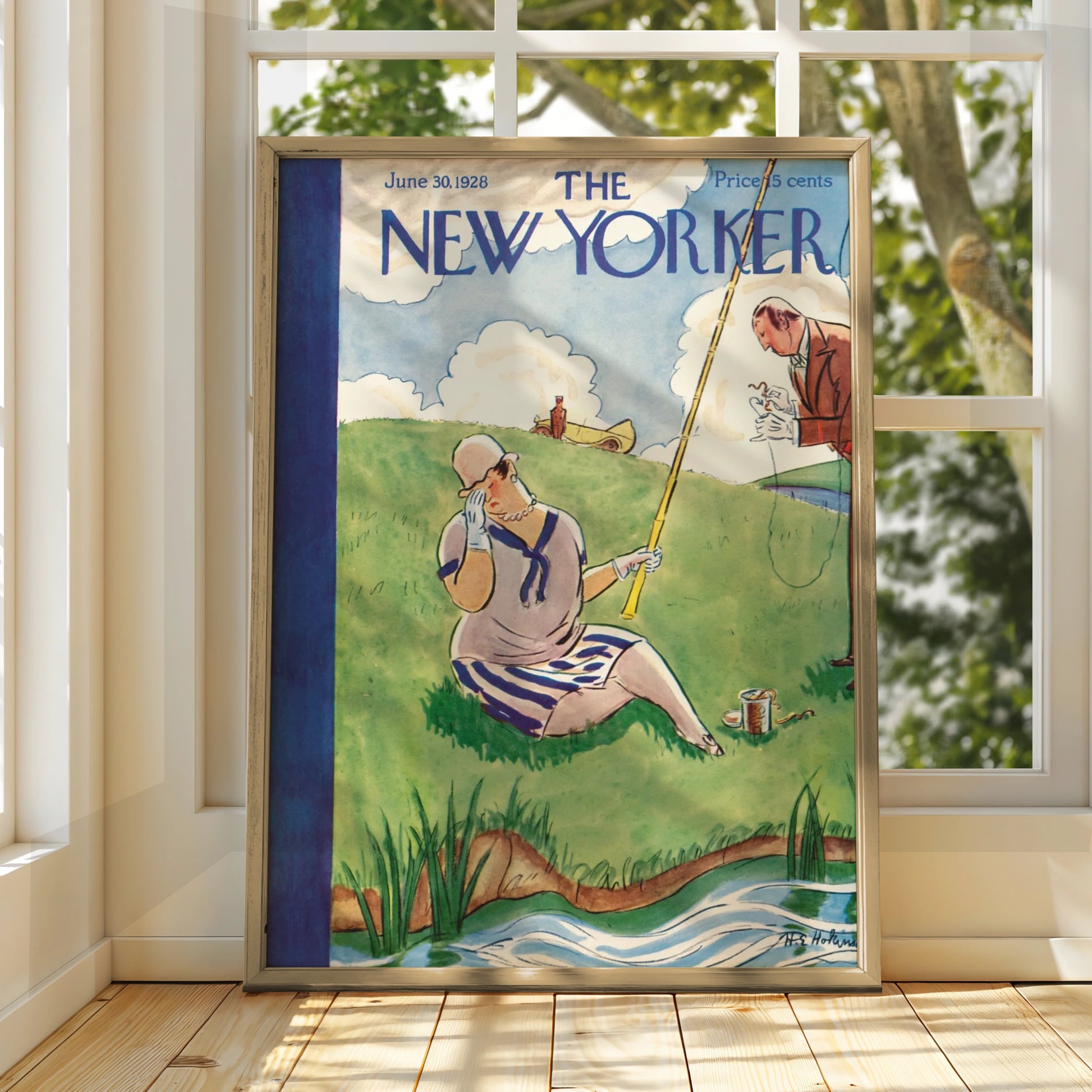 New Yorker Cover June 1928 Vintage Fishing Poster, 1920s Art Deco Wall Print