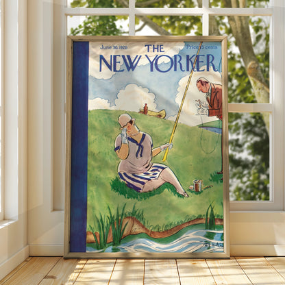 New Yorker Cover June 1928 Vintage Fishing Poster, 1920s Art Deco Wall Print