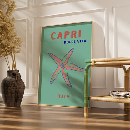Capri Italy Travel Poster, Dolce Vita Wall Art, Retro Italian Coastal Print