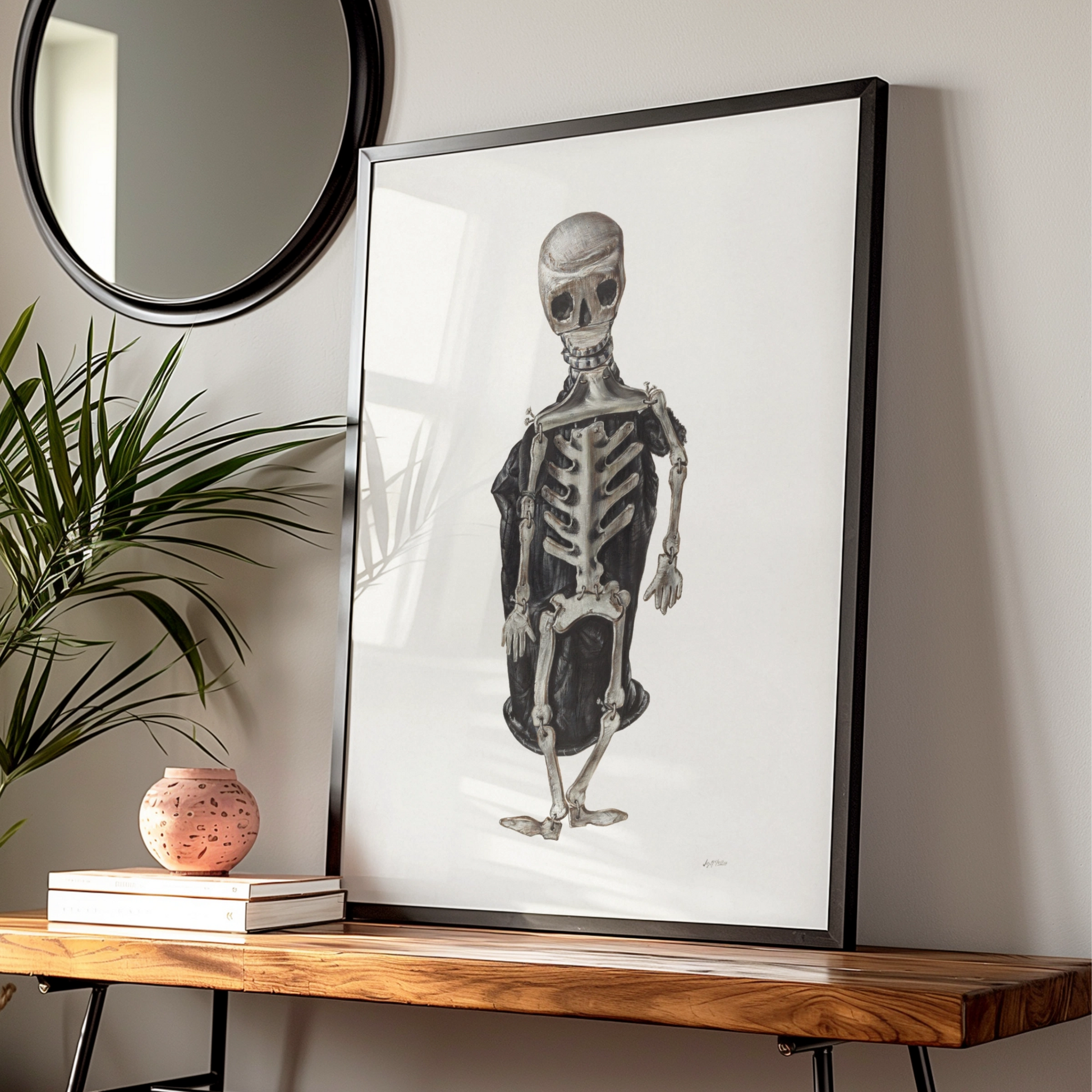 Halloween Skeleton Poster, Spooky Gothic Wall Art, Dark Macabre Print, Skull Bone Decor