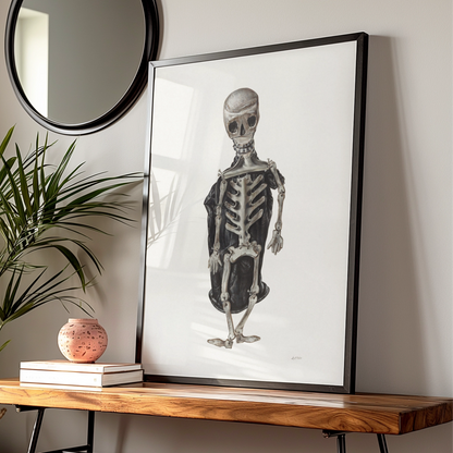 Halloween Skeleton Poster, Spooky Gothic Wall Art, Dark Macabre Print, Skull Bone Decor