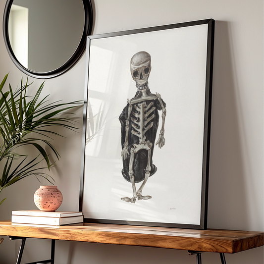Halloween Skeleton Poster, Spooky Gothic Wall Art, Dark Macabre Print, Skull Bone Decor