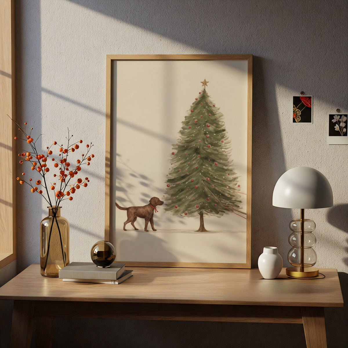 Chocolate Labrador Christmas Tree Poster, Festive Dog Wall Art, Vintage Style Holiday Art Print