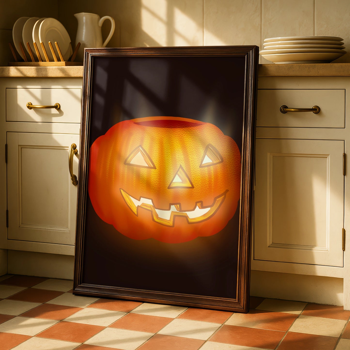 Halloween Pumpkin Poster, Jack O Lantern Wall Art, Spooky Orange Print, Dark Decor