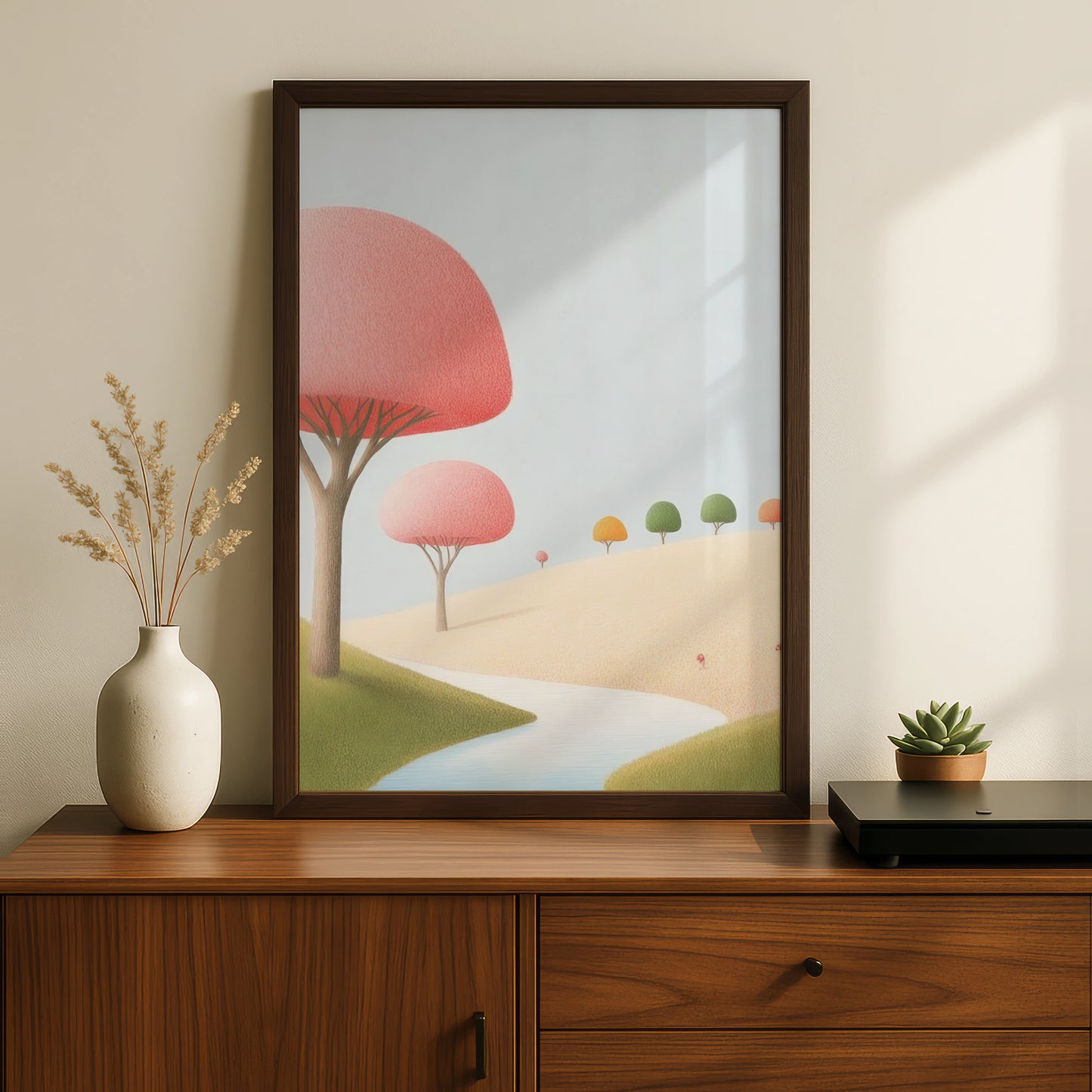 Nursery Wall Art Pastel Landscape Print, Cute Tree Poster, Baby Room Decor Gift
