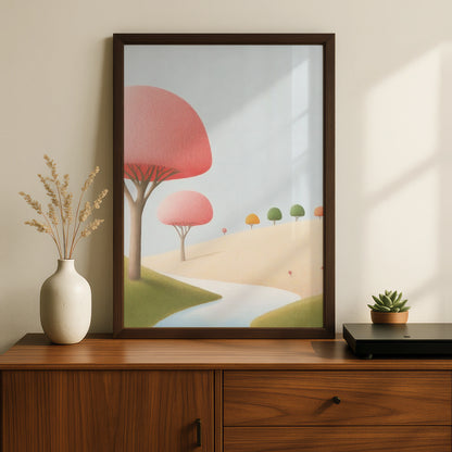 Nursery Wall Art Pastel Landscape Print, Cute Tree Poster, Baby Room Decor Gift
