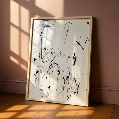 Black Ink Splatter Abstract Wall Art, Monochrome Poster, Modern Gallery Print