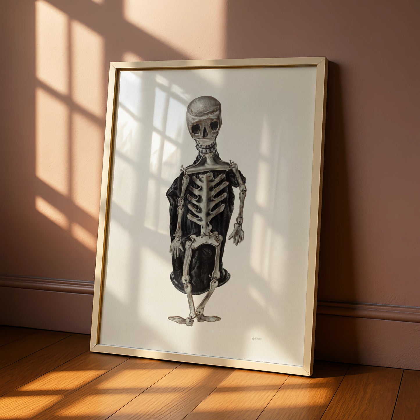 Halloween Skeleton Poster, Spooky Gothic Wall Art, Dark Macabre Print, Skull Bone Decor