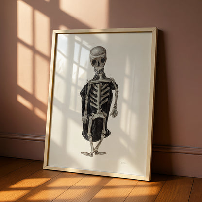 Halloween Skeleton Poster, Spooky Gothic Wall Art, Dark Macabre Print, Skull Bone Decor