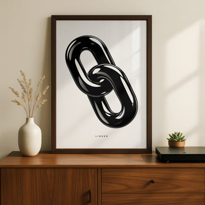 Linked Chain Monochrome Wall Art, Black and White Poster, Minimalist Modern Print