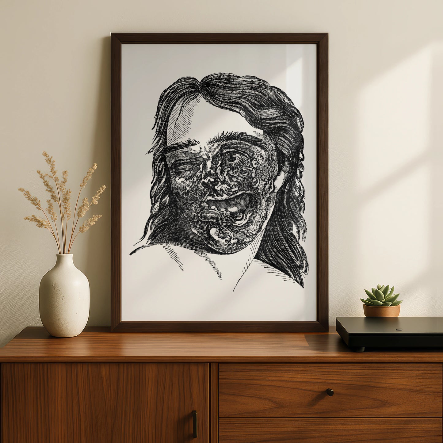 Halloween Horror Poster, Gothic Zombie Face Wall Art, Vintage Engraving Dark Print