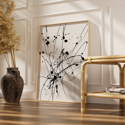 Ink Splatter Abstract Wall Art, Black and White Poster, Modern Monochrome Print