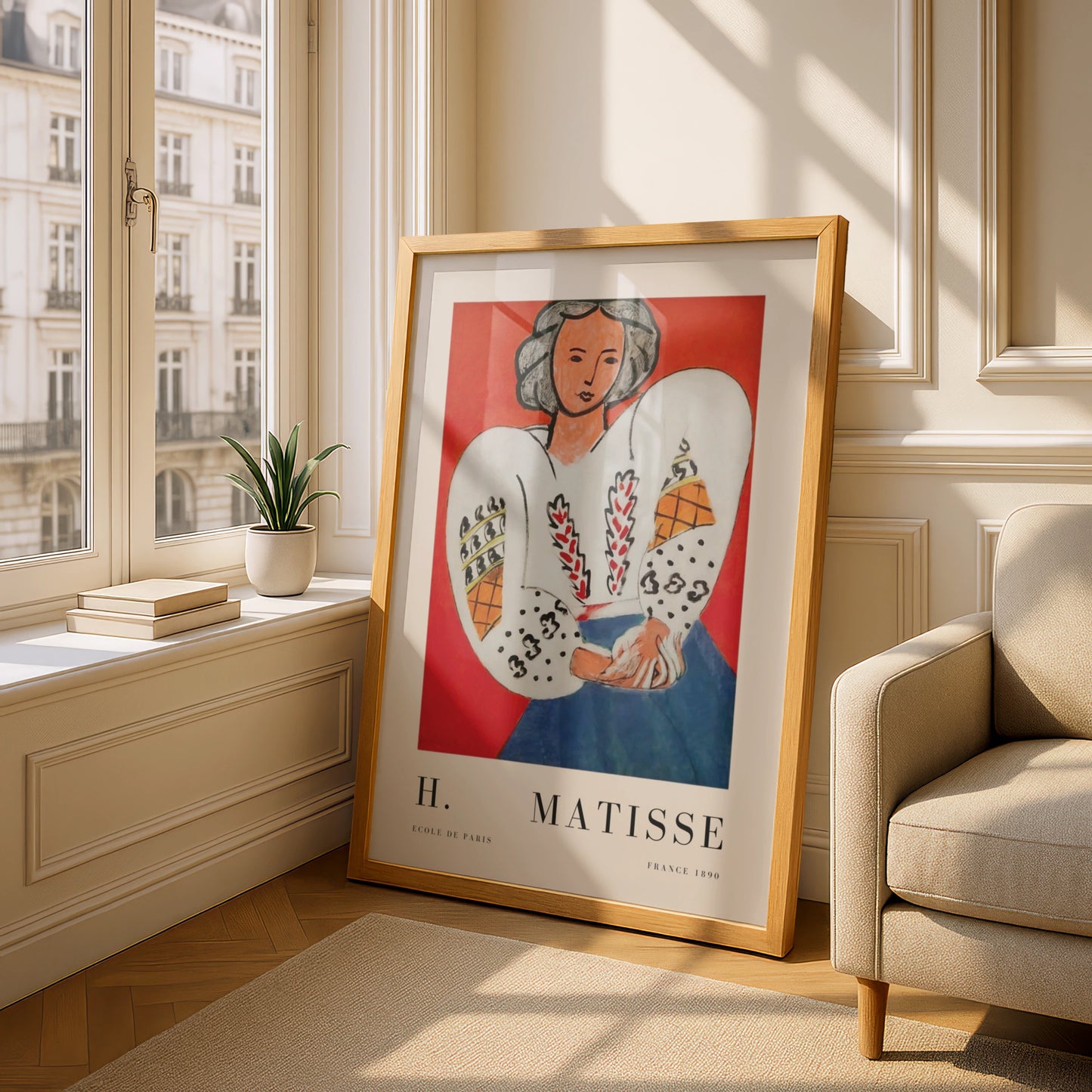 Red Woman in Blouse Wall Art Print, Colourful Vintage Modernist Poster – product image 4
