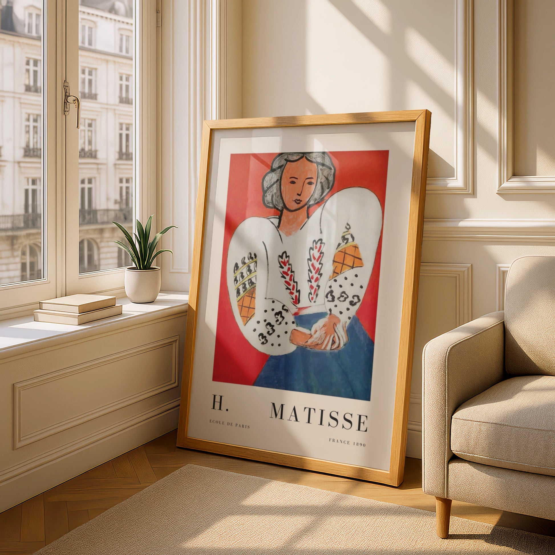 Red Woman in Blouse Wall Art Print, Colourful Vintage Modernist Poster – product image 4