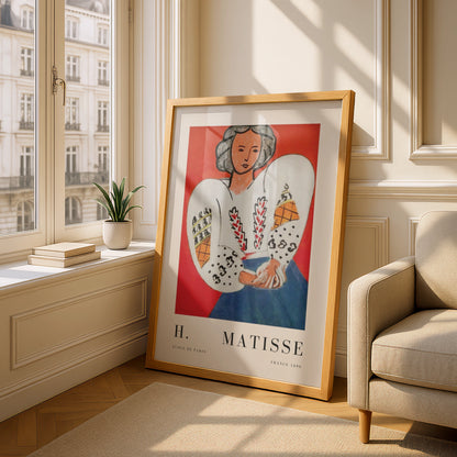 Red Woman in Blouse Wall Art Print, Colourful Vintage Modernist Poster – product image 4