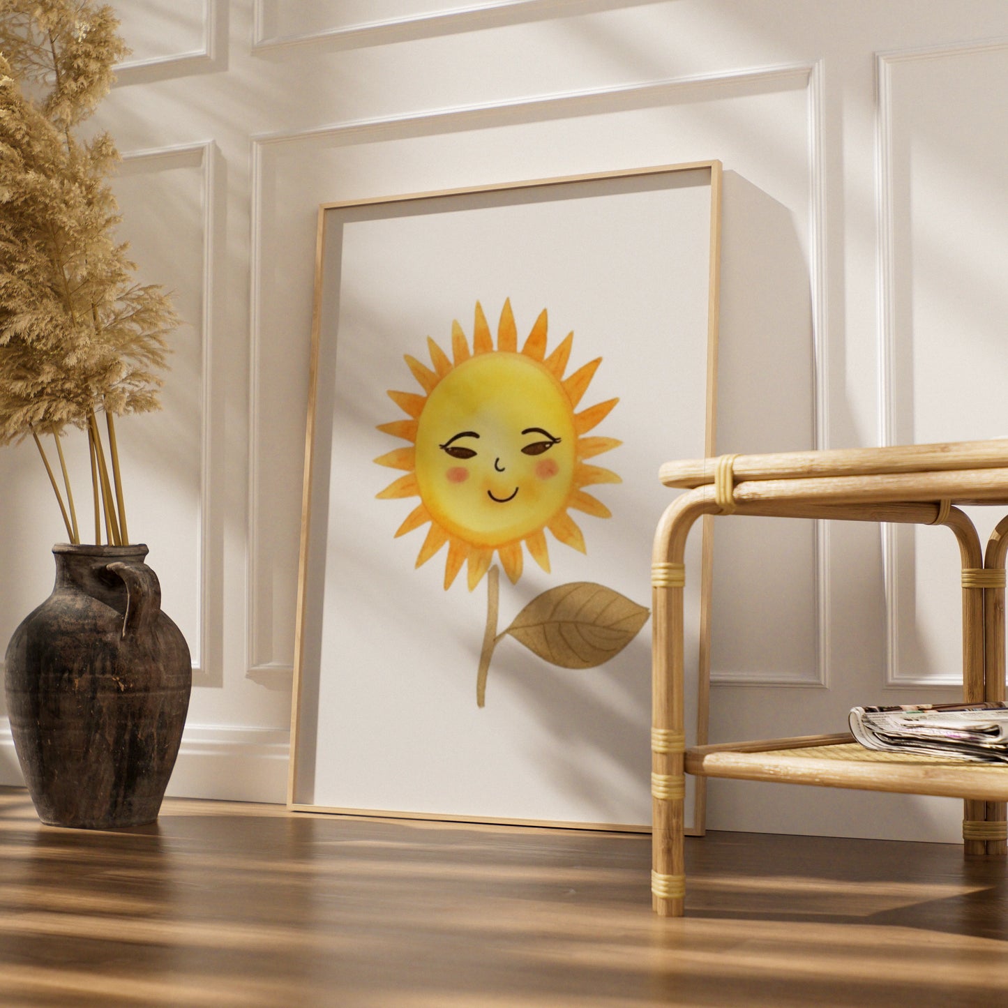 Cute Sun Nursery Wall Art, Watercolour Sunflower Poster, Baby Room Decor, Yellow Kids Print
