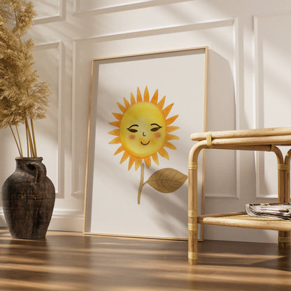 Cute Sun Nursery Wall Art, Watercolour Sunflower Poster, Baby Room Decor, Yellow Kids Print