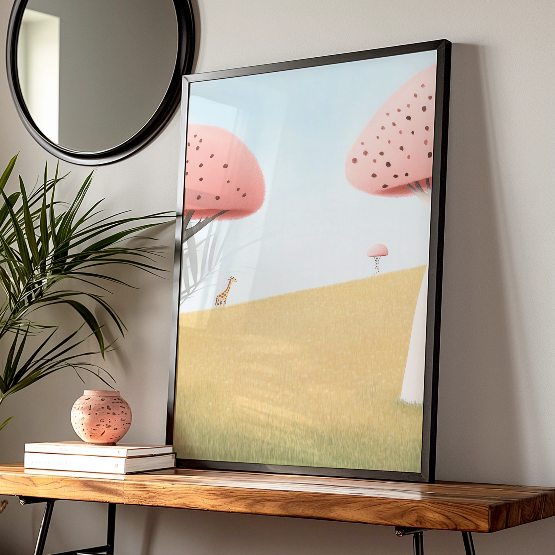 Giraffe Nursery Wall Art, Pastel Safari Print, Kids Room Poster, Baby Animal Decor