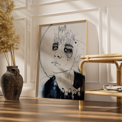 Abstract Portrait Wall Art, Monochrome Figure Print, Expressive Face Poster, Modern Black White
