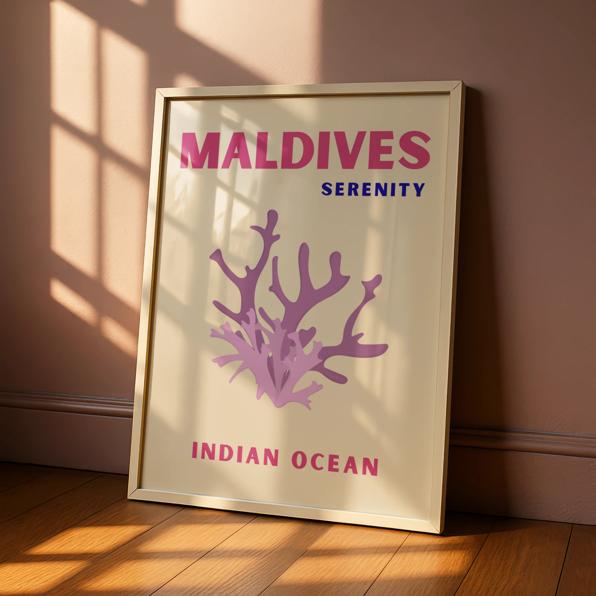 Maldives Travel Poster, Indian Ocean Wall Art, Coral Print, Retro Tropical Decor