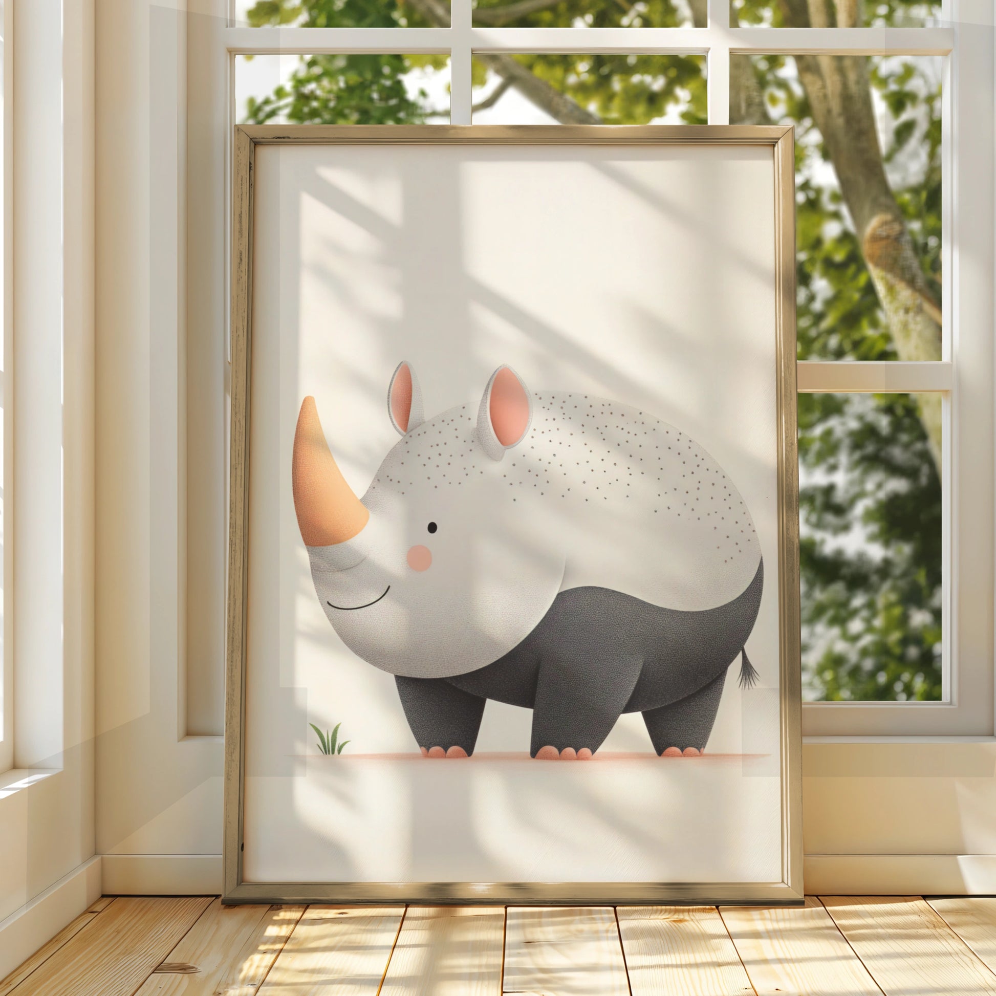 Cute Rhino Nursery Wall Art, Safari Animal Print, Kids Room Poster, Baby Shower Gift